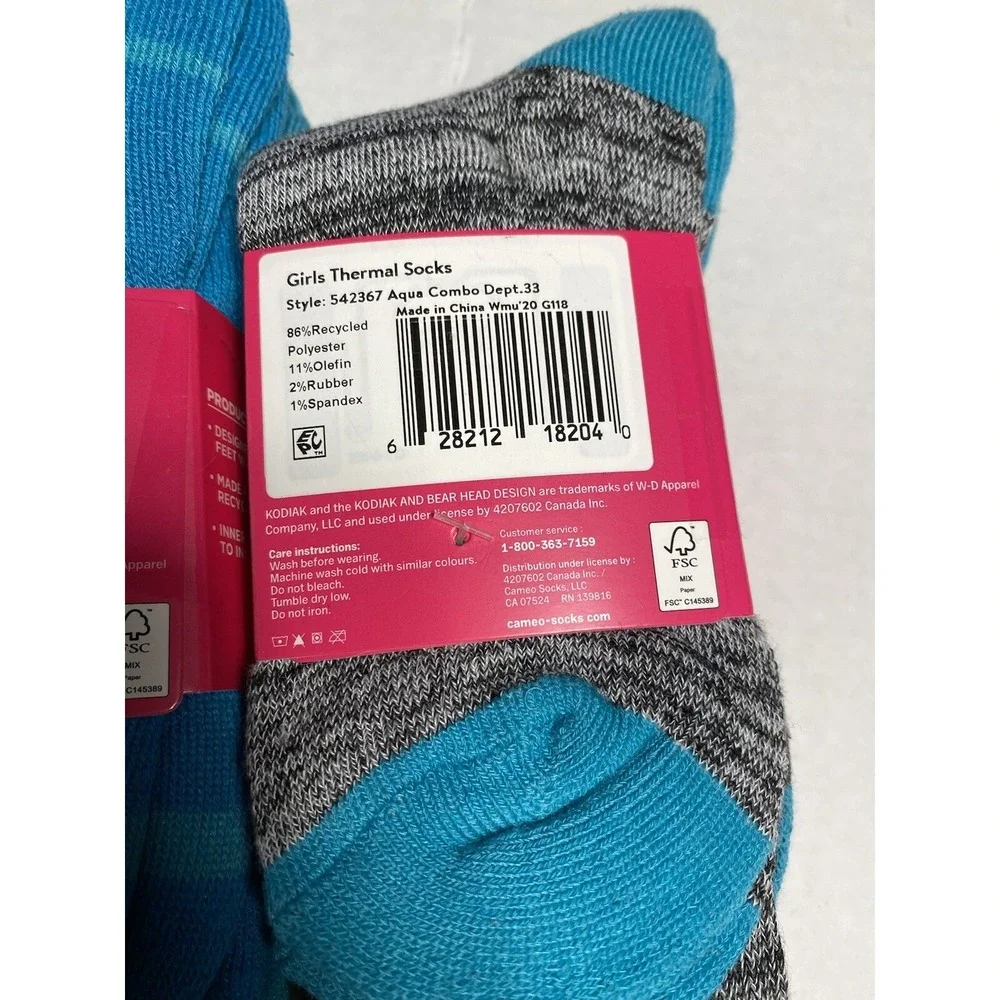kodiak girls thermal‎ creek socks 4 pairs 2 packs size medium 10.5 - 4